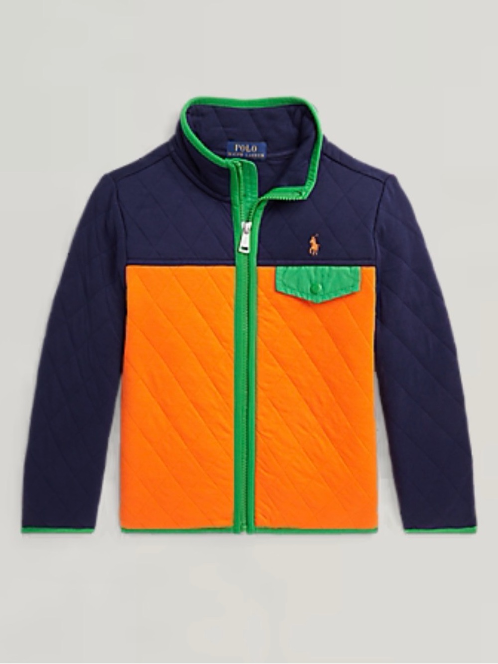 Polo by Ralph Lauren Kids' Navy, Orange & Green Quilted Zip Jacket